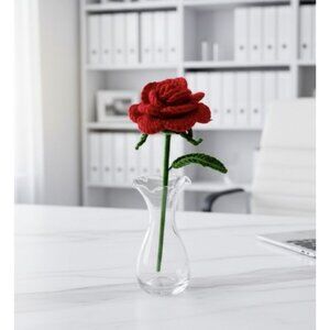 Handmade Crochet Red Rose Flower Arrangement Gift Idea Romantic Home Office Deco